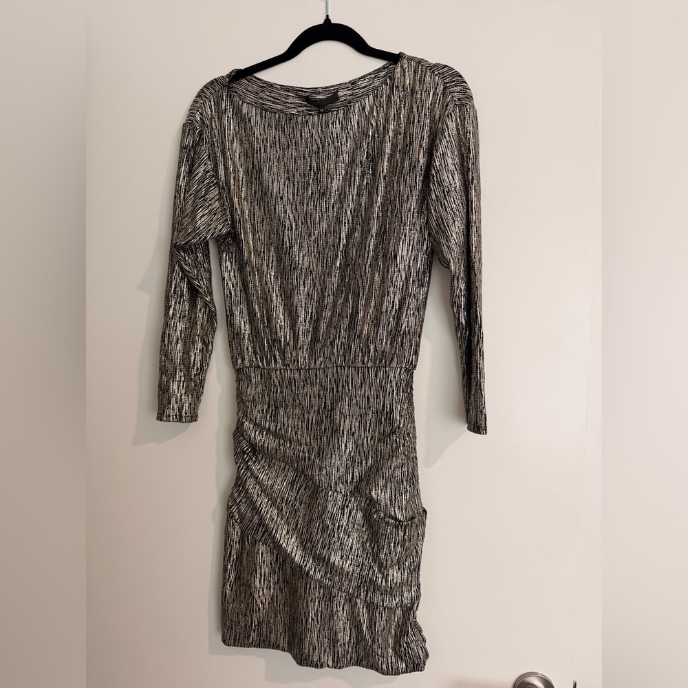 NWT Maje ‘Rilexy’ Metallic Stretch Long Sleeve Dress - Picture 2 of 6